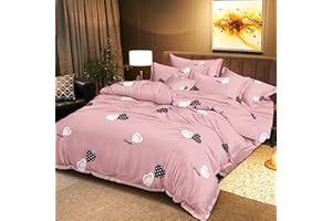 ETREXONLINE Juego de Funda Nórdica 4 Piezas para Cama de 135 Microfibra de Poliéster Muy Suave Transpirable y Moderno Incluido Una Funda Edredón, una Bajera y Dos Fundas de Almohada (corazón Rosa)