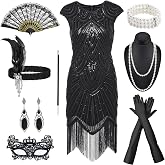 NEUFOOD Women's 1920s Dress, Charleston Women's Costume, 1920s Fringed Style Suitable for carnivals, Christmas, Halloween or