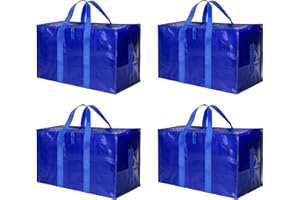 HealSmart 4 Pack Large Moving Bags with Zippers & Handles, Moving Supplies with Lids, Heavy Duty Totes for Space Saving, Fold Flat, Moving and Storing, Blue