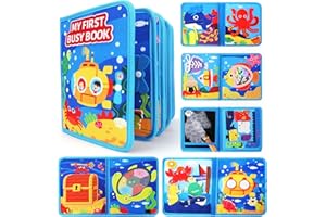 GIDDYGLOW Busy Board for Toddlers, Montessori Toys for 1-2-3 Year Old Boys Girls Busy Book Birthday Gifts for 1 2 3 Year Old Sensory Toddler Toys for Travel Airplane Activities with Fishing Games