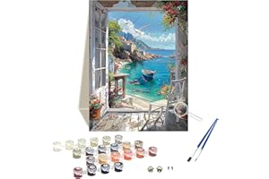 wonloong Paint by Numbers for Adults,Sea View Painting by Number Kits On Canvas,DIY Craft Art Painting Kit Acrylic Pigment Drawing Paintwork for Gift Home Wall Decor 12x16inch/30x40cm