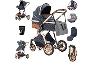 Zkiprm Carrito Bebe 3 en 1, Carrito Bebe Portátil Plegable con Un Clic, Carro Bebe 3 Piezas con Silla de Auto y Capazo Giratorio, Mayor Calidad Alto Marco de Aluminio Conjunto Paisaje Carrito de Bebe