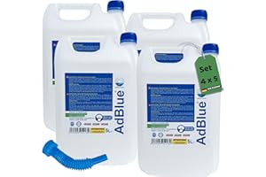 َADWELLE GMBH ADWELLE AdBlue 4×5L – Hochreine Harnstofflösung mit Ausgießer, für Diesel Euro 4/5/6, ISO 22241/DIN 70070, VDA-konform, NOx-Reduktion, Additiv für PKW& LKW