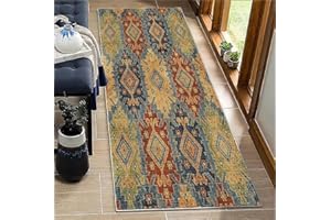 BORKOY Colourful Runner Rug 50x80cm | Moroccan Non-Slip Hallway & Kitchen Carpet | Washable Long Floor Mat for Corridor, Living Room, Bedroom | Adjustable Width 40-120cm Boho Vintage Design