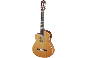 Ortega Guitars RCE131L Konzertgitarre in 4/4 Größe Linkshänder Cutaway elektrifiziert natur massive Decke im seidenmatten Finish mit hochwertigem Gigbag und Gurt