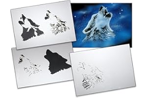 ‎UMR-DESIGN UMR-DESiGN, AS-001 Wolfkopf Step by Step Schablone für Acryl, Airbrush, Spray, Lacke und Wandfarbe Größe M