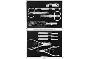 ZWILLING Set de manicura (10 piezas, set completo para uñas de manos y pies, estuche de piel auténtica con marco metálico), acero inoxidable pulido, edición cocodrilo, negro