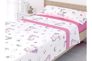 Liniva Home Juego de sábanas térmicas Polar - Tejido Suave y Cálido - Ideal para el Invierno (Cama 90 cm, Unicornios - Rosa)