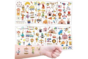 KADERAS Tatuaggi per Bambini 10 Fogli Tatuaggi Set Temporanei de Circo per Regali Gratificanti Tatuaggi per Ragazze Ragazzi Tatuaggio Feste di Compleanno