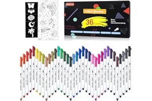 Shuttle Art 36 Feutres Textiles, Bien Pigmenté, Marqueur Textile Permanent pour Vêtements 11 Pochoirs 1 Feuille de Tissu, Feutre Textile Permanents pour Enfants Adultes Peinture Écriture