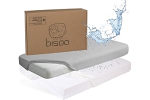 Bisoo Drap Housse 80x130 Impermeable - Alese 80 x 130-2en1 Drap Housse Protege Matelas Reglable Impermeable pour Lit Evolutif Enfant - 100% Jersey Oeko-Tex - Lot de 2 Draps - Blanc et Gris 130x80 cm