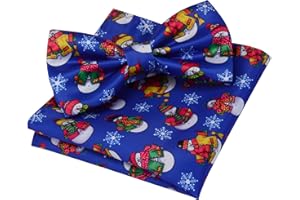 Gusleson Mens Christmas Bow Tie Festival Pattern Double Fold Pre-tied Bowtie and Pocket Square Set with Gift Box