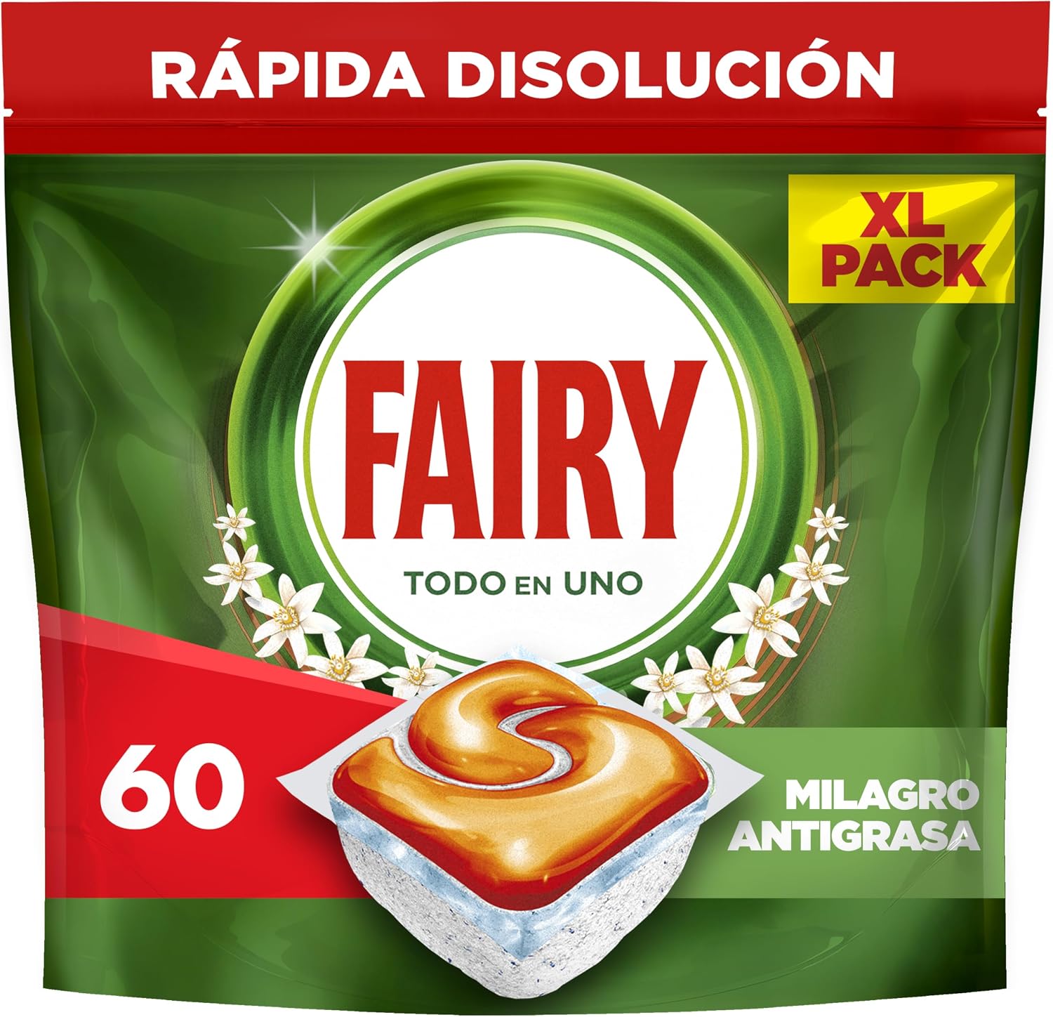Fairy Original Todo En Uno Naranja Cápsulas De Lavavajillas, 60 Cápsulas, Efectivas Incluso En La Grasa Reseca,El embalaje puede variar.