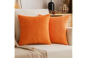 EMEMA Poszewka na poduszkę 45 x 45 cm, aksamitna, sztruksowa, dekoracyjna, miękka, na sofę, do salonu, sypialni, zestaw 2 sztuk, pomarańczowa
