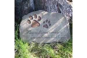 BGG Paw Prints Dog Pet Memorial Stone, Pet Garden Stone Grave Marker for Dog or Cat, Hand-Painted Pet Memorial Gift Indoor or Outdoor, 11" x 8"