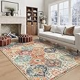 Lahome Moroccan 5x8 Area Rug, Ultra-Thin Washable Rugs for Living Room Bedroom, Soft Large Oriental Non-Slip Non Shedding Throw Large Carpet for Dining Room Office, Cream/Multi