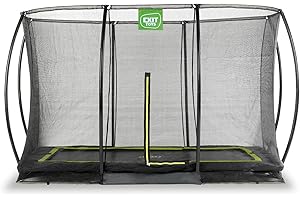 EXIT Toys Silhouette Ground Trampoline - 7x10ft - Rectangular Outdoor Inground Trampoline for Kids - Includes Safety Enclosure Net and Feet Safety System - Great Jumping Power - Safe Entry - Black