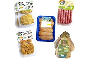 Royal Bernard - Assortiment Bambins - Colis de Viande de Volaille - 6 Barquettes de 5 Savoureux Produits - 1 Poulet Entier + 4* Cordons + 6* Filets de Poulet + 6* Saucisses nature + Bouchées marinées