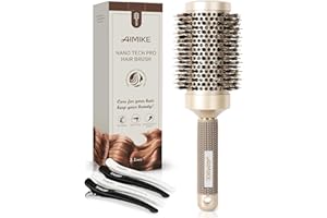 Round Brush, Nano Thermal Ceramic & Ionic Tech Hair Brush, Round Barrel Brush with Boar Bristles, Enhance Texture for Hair Drying, Styling, Curling and Shine (Barrel 2.1 inch) + 4 Free Clips by Aimike