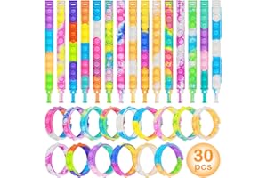 Coicok 30 Pezzi Arcobaleno Bracciale in Silicone, Push Bubble Bracelets Fidget Toys, Giocattoli Antistress per Adulti e Bambini, Gadget e Regalini Compleanno