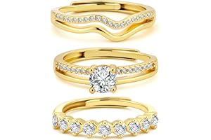 ALEXCRAFT 3/4 Pcs Silver Gold Filled Stacking Rings for Women Teen Statement Finger Ring Classic Cubic Zirconia Star Thin Gold Ring Set