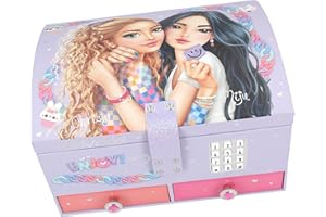 Depesche 13141 TOPModel - Großes Schmuckkästchen in hellem Lila, mit Model Motiv und bunten Details, Schmuckbox mit Code, Sound und Spiegel, Mehrfarbig