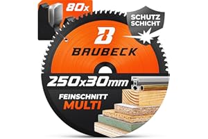 BAUBECK Sägeblatt 250x30 - Multi Material Feinschnitt - Sägeblatt 250 Holz, Aluminium, Metall uvm. - Kreissägeblatt 250x30 kompatibel mit allen 250er Kappsägen und Tischkreissägen