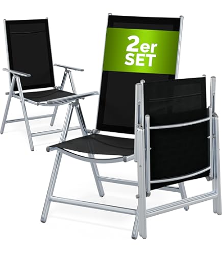 Tectake 4 Opvouwbare Aluminium Tuinstoelen Met Rugleuning