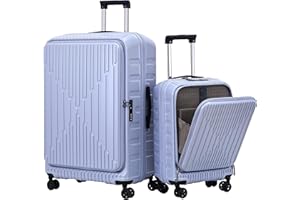 TydeCkare 2 Pieces 20/29 Luggage Sets, 29 Inch Side Opening Checked Suitcase & 20 Inch Cabin Luggage with Front Pocket, Ligthweight ABS+PC Hardshell, Lilac Purple