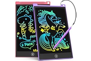 TECJOE LCD Schreibtafel 2 Pack, 8.5 Zoll Tablet für Kinder und Erwachsene, Löschbarer, Wiederverwendbarer Schreib-Zeichenblock, mit Abschließbar Löschen-Taste (Lila+Rosa)