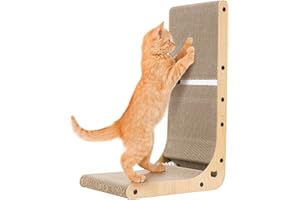 Dimaka Cat Scratcher Pad, 60cm Tall L Shape Vertical Cat Scratching Pad, Scratch Cardboard with Catnip Ball and Toy Ball for Indoor Cats and Kittens