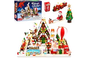 Adventskalender 2026 Gingerbread House minibyggnadsset med ljus, 24 dagars nedräkning julby huvudgata byggsats med julgran tå