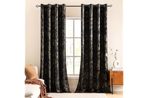 MIULEE Gardinen Vorhang Schwarz Gold Samtvorhänge Vorhänge mit Ösen Schlaufen Gold Gardinen für Schlafzimmer Wohnzimmer Samt Vorhang 2er Set 140 x 260 cm(B x H) Schwarz