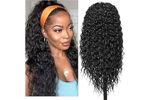SHIHERESH Peluca rizada con diadema para mujeres negras，resistente al calor, para mujeres negras y niñas, peluca rizada de onda profunda negra con diadema para uso diario，24 pulgadas
