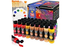 DagouColor 49 PCS Acrylfarben Set - 36 Farben * 2oz / 60ml Kunsthandwerk Farbe Flaschen, 12 Pinsel, 1 Palette, Art Supplies Geschenke für Kinder und Erwachsene Künstler