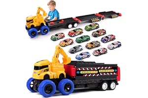 Havnidy Transport Truck zabawkowe samochody dla chłopców w wieku 3, 4, 5, 6 lat, składany tor wyścigowy z 12 samochodami do wciągania, zabawki, pojazdy budowlane, prezent na urodziny i Boże Narodzenie