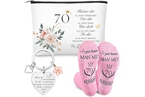 Weewooday 70 Geburtstagsgeschenk für Frauen inklusive 70 Kosmetiktasche für Frauen Socken und Schlüsselanhänger 1955 Geschenkideen für Damen Ehefrau Mutter Oma Tochter Schwester Freundin Teenager