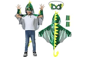 JONRRYIN Dinosaurier Kostüm Umhang Kinder, Dinosaurier Kostüm, Dinokostüm Kapuzenumhang, Dinosaurier Cosplay Umhang mit Dinosaurier Maske Karneval Weihnachtskostüme für Jungen Mädchen