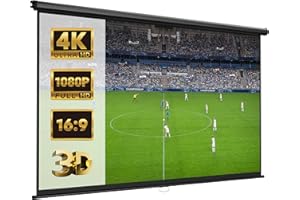 VonHaus Pull Down Projector Screen, 80" Wall Mounted 4K HD Projection Screen with 16:9 Aspect Ratio, Home Cinema Wall or Ceiling Mountable with Soft Close Mechanism & Stainless Steel Casing