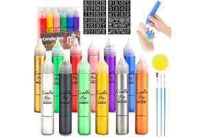 YAOBLUESEA Lot de 12 crayons de cire pour bougies - 30 ml - Pour baptême - 4 effets de couleur - Personnalisable - 3 pinceaux