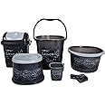 Nayasa Funk Bathroom Set DLX 6 Pcs | Bkt 25 L + Mug 1.5 L + Basin 20 L+ Dustbin 14 L + 509 Stool + Soap Case | Bathroom Accessory Set Plastic | Bathroom Set | Bath Set for Bathroom | Black