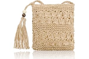 FESSOSKO Stroh Crossbody Tasche, Frau Weben Schulter Tasche, Sommer Strandtasche Vintage Handarbeit Umhängetasche Böhmische Handgewebt Schultertaschen, für Frauen Reisen Urlaub Freizeit