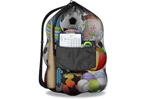BROTOU Ballnetz für 10-15 Bälle, Fußball Ballsack Tasche mit Kordelzug und Schultergurt, Mehrzweck Balltasche Netztasche, Balltasche Fußball Meshbag, Bälle für Bällebad (62 x 90 cm)
