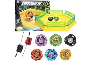DEZAWRTY X Gyro Stadium Set - 6 High-Speed Spinning Tops, 2 Launchers & 1 X Acceleration Rail Arena for Top Battles - Boys Toys Age 6+, Durable, Safe & Exciting Kids Gift (Yellow)