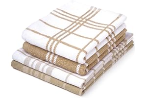 Encasa XO Jeux de Cuisine et Jeux de Cuisine Beige Non Terry + Terry Toallas de Felpa de algodón hautement absorbantes | 70x45 cm | Multiusos Para Lavar platos y limpiar Lot de 4