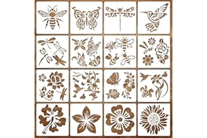 OPUHOHR 16PCS Butterfly Floral Stencil Spring Summer Large Reusable Hummingbird Painting Templates, Insects Flowers Stencils for Painting on Wood, Wall, Furniture