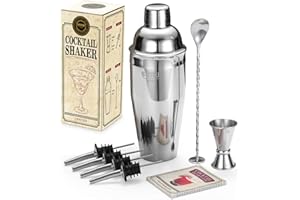 STNTUS INNOVATIONS Shaker Cocktail, 750ml Kit Cocktail Professionale, Cocktail Set Acciaio Inox, Shaker per Cocktail per Uomo/Lui, Kit Barman con Jigger, Dosatore Cocktail, Spoon, Ricette
