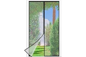 BERSSEN Moustiquaire Porte Fenêtre, 120 x 210 CM - Maille Fine NOIRE Rideau Anti Mouche, Se Ferme Tout Seul, La Bande Velcro au Sommet du Volet Magnétique a Été Élargie à 3,8 CM