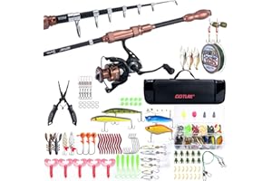 Goture Fishing Telescopic Rod and Reel Combos, 1.8M-2.7M Telescopic Fishing Pole, 5.2:1 Spinning Reel Line Lures Set with Carrier Bag, Fishing Spinning Combo for Starter Travel Saltwater Freshwater
