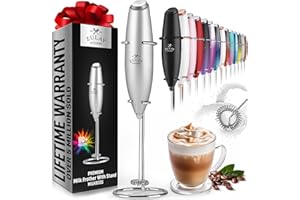 ZULAY KITCHEN Zulay Original Espumador de leche de mano para lattes - Batidor de bebidas para café, mini espumador para capuchino, frappe, matcha, chocolate caliente por Milk Boss (Plata Metálica)